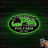 Custom Farmhouse Metal Wall Art Led Lights, Personalized Animals Barn Metal Sign, Metal Farm Truck Name Sign, Mountain Barn Ranch Metal Sign